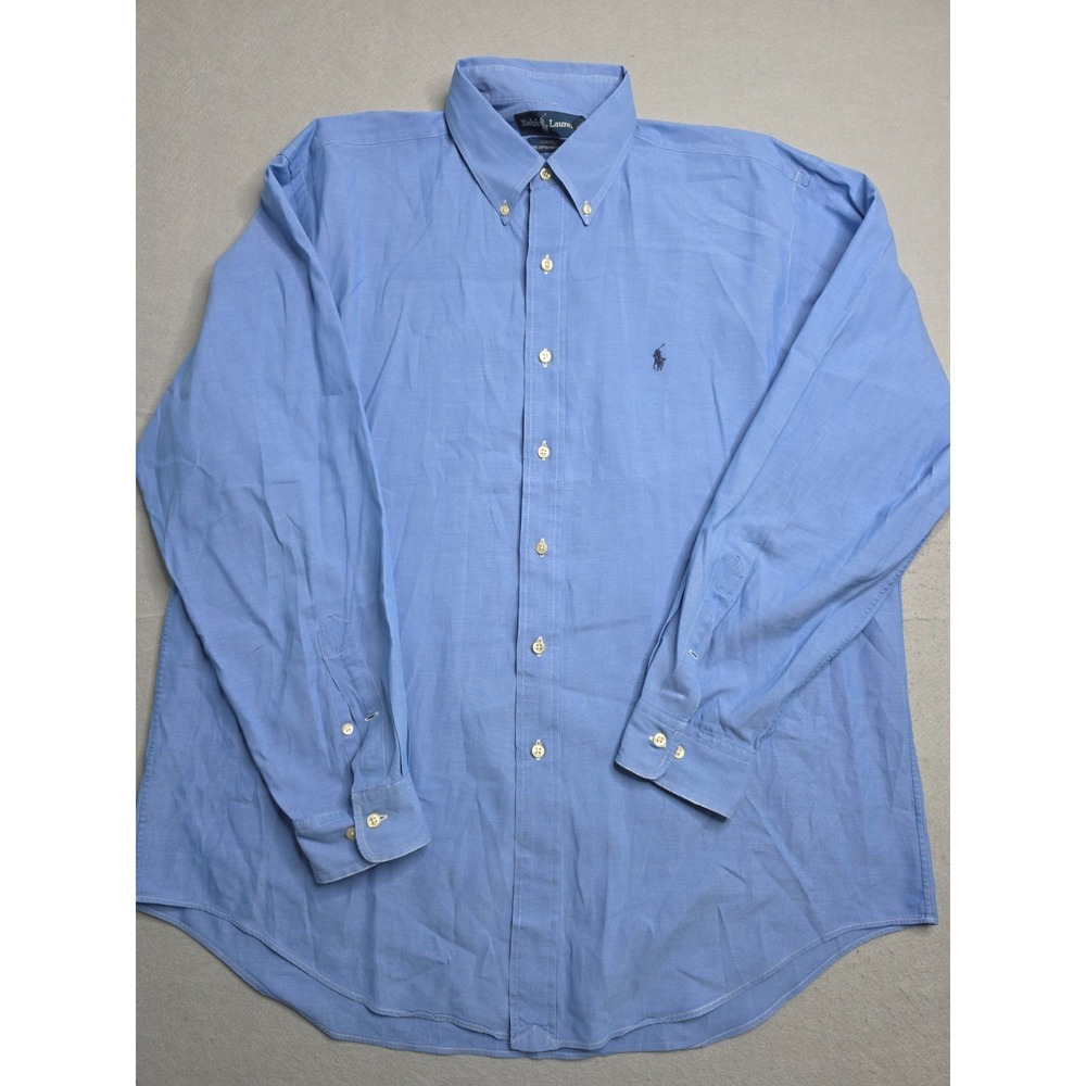 Ralph Lauren Yarmouth Dress Shirt Men's 16.5 34/35 Blue Cotton Pinpoint Oxford